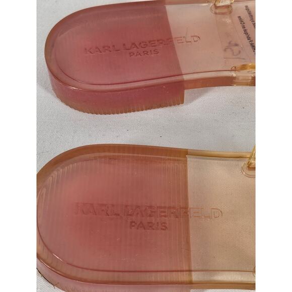 KARL LAGERFELD WYLDA WOMEN'S CRADLE PINK CRYSTAL LOGO CLEAR SANDAL SIZE 8M/38.5B - Picture 7 of 8